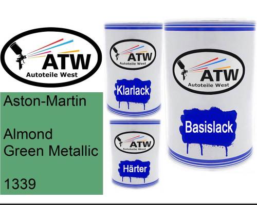 Aston-Martin, Almond Green Metallic, 1339: 500ml Lackdose + 500ml Klarlack + 250ml Härter - Set, von ATW Autoteile West.